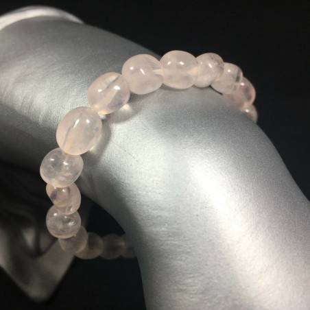 Pulsera en Rodado de CUARZO ROSA Pulsera Cristaloterapia Chakra A+-1