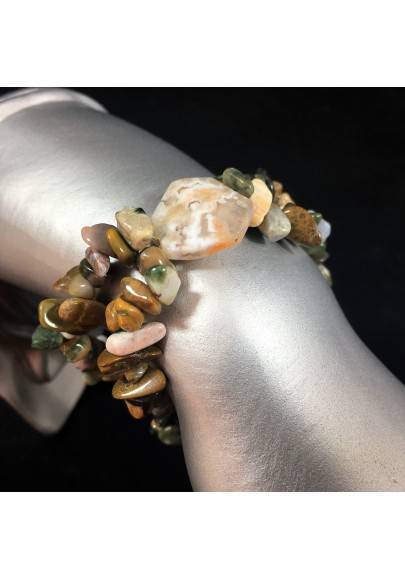 OCEAN ORBICULAR JASPER Chips Bracelet Elasticated - LEO GEMINI PISCES Zodiac Zen A+-1