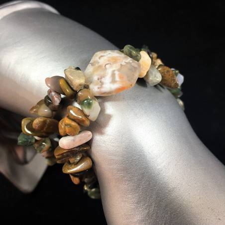 OCEAN ORBICULAR JASPER Chips Bracelet Elasticated - LEO GEMINI PISCES Zodiac Zen A+-1