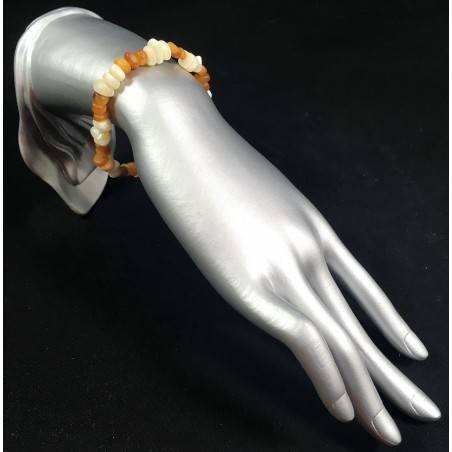 Bracciale in MADREPERLA e AMBRA Braccialetto Cristalloterapia Chakra Reiki A+-2