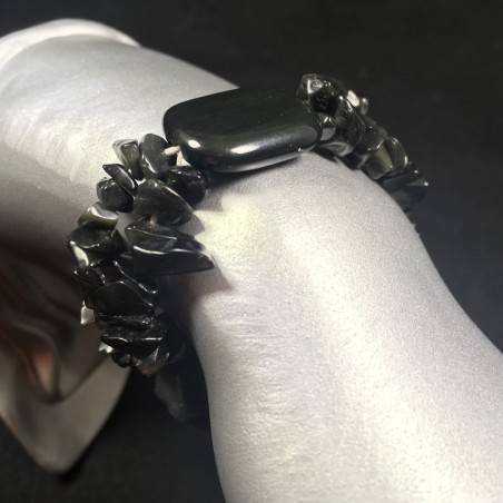 Bracciale Scaglie di ONICE NERO Braccialetto Cristalloterapia Chakra Reiki A+-1