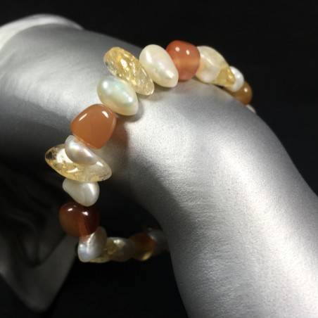 Bracelet in CITRINE QUARTZ CARNELIAN & Pearl Crystal Healing Chakra Reiki-1