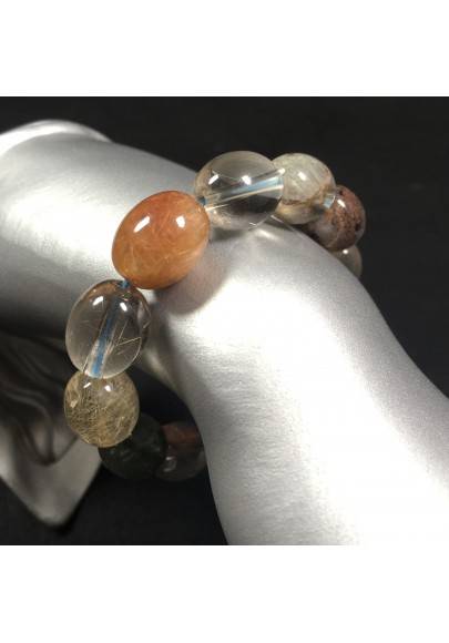 Bracelet in Rutilated Quartz Carnelian & LODOLITE Quartz Crystal Healing Chakra A+-1