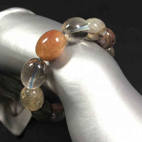 Bracelet in Rutilated Quartz Carnelian & LODOLITE Quartz Crystal Healing Chakra A+-1