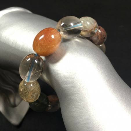 Bracelet in RUTILADED QUARTZ CARNELIAN & LODOLITE Quartz Crystal Healing Chakra Zen-2