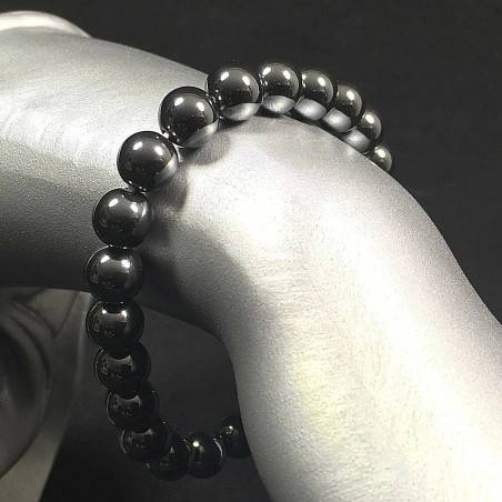 Hematite Spherical Beads Bracelet 7mm Sphere Unisex Jewels MINERALS Crystals-1