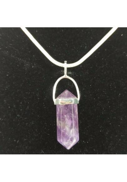 Double Point AMETHYST Pendant on Sterling Silver 925 Necklace Crystal Healing-1