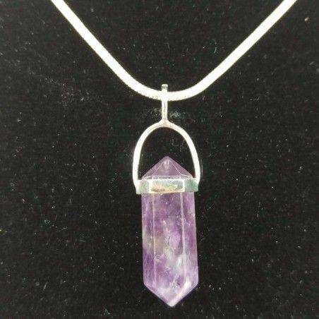 Double Point AMETHYST Pendant on Sterling Silver 925 Necklace Crystal Healing-1