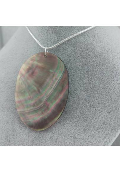 Classic Oval Pendant in Mother of Pearl SILVER Plated Necklace Jewel Chain Stone-1