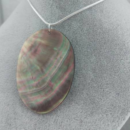 Classic Oval Pendant in Mother of Pearl SILVER Plated Necklace Jewel Chain Stone-1
