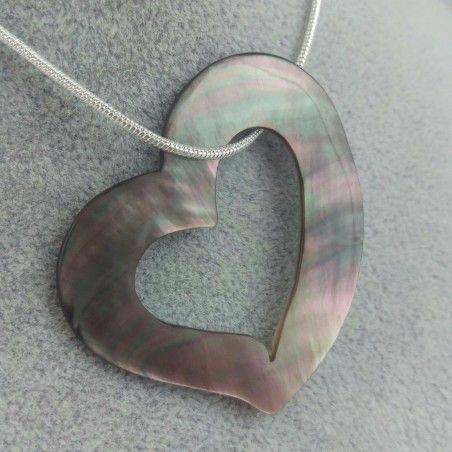Grey Mother of PEARL Pendant Necklace Jewel Chain Heart Love Gift Idea-1