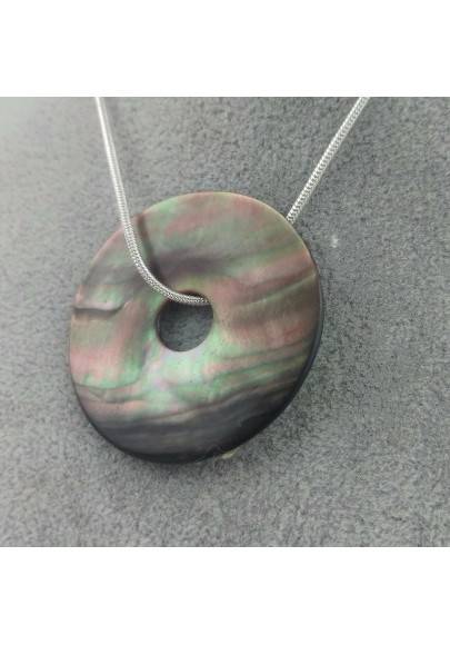 Colgante Donut de Madreperla gris collar joya pendente circulo perforado-1