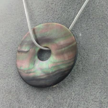 Colgante Donut de Madreperla gris collar joya pendente circulo perforado-1