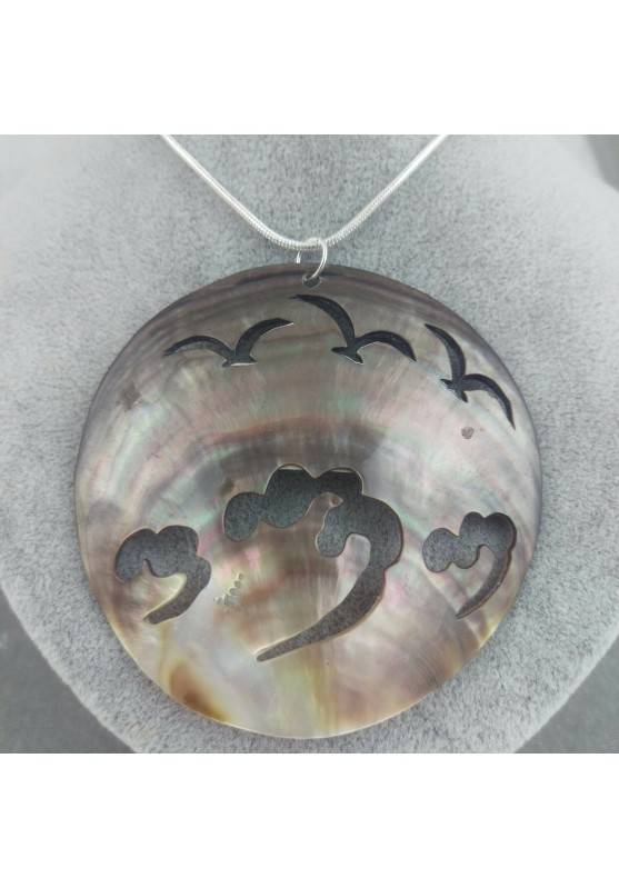 Pendentif COUCHER DE SOLEIL de NACRE DE PERLE Plaqué Argent Collier Bijou Pendentif-1