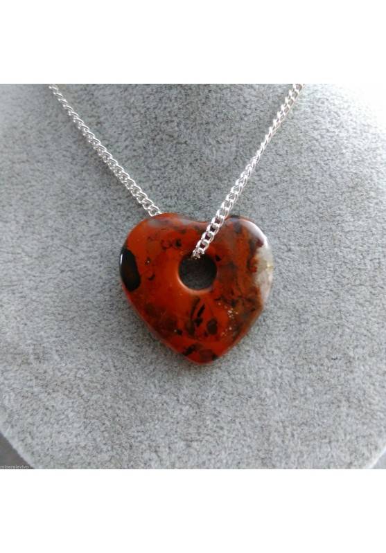 Collana Cuor di DIASPRO ROSSO Ciondolo RARO Cuore Cristallo Regalo SAN VALENTINO-1