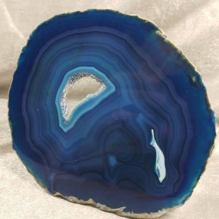 MINERALS *  GORGEOUS Blue AGATE SLICE With Crystals of Brazilian AMETHYST-1