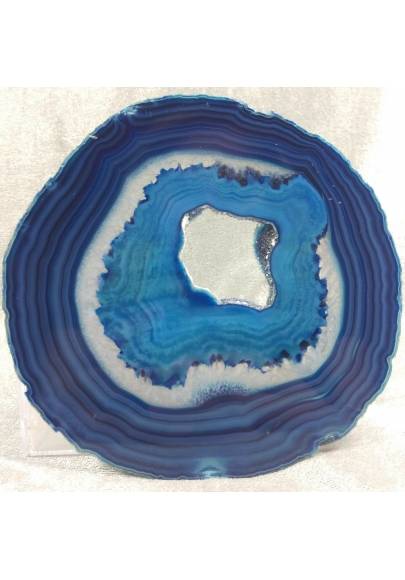 MINERALS *  GORGEOUS Blue AGATE SLICE With Crystals of Brazilian AMETHYST-1