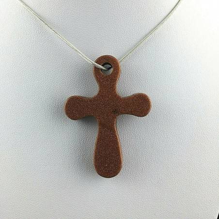 Colgante Artesanal Cruce en Piedra del Sol Roja Venturina Regalo Joya-1