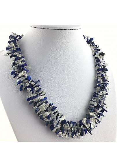 Precious Necklace in Lapis Lazuli & Hyaline Quartz Chips Jewel Gift Idea A+-1