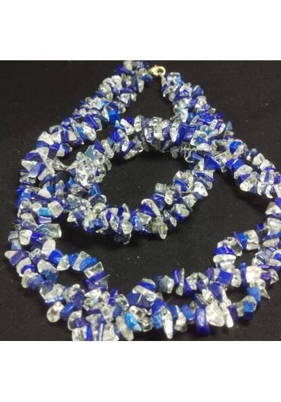 Bracelet + Necklace in LAPIS LAZULI and Clear Quartz Chips 15% OFF-1