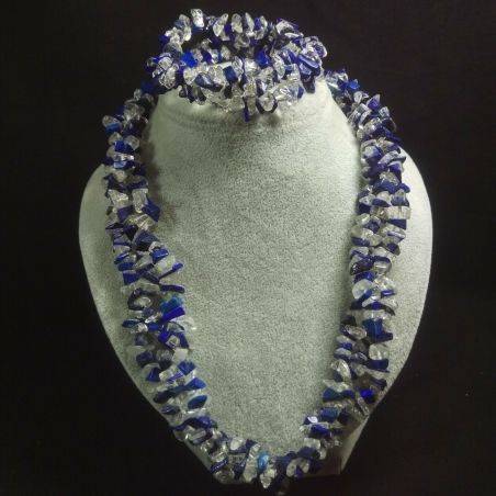Bracelet + Necklace in LAPIS LAZULI and Clear Quartz Chips 15% OFF-2