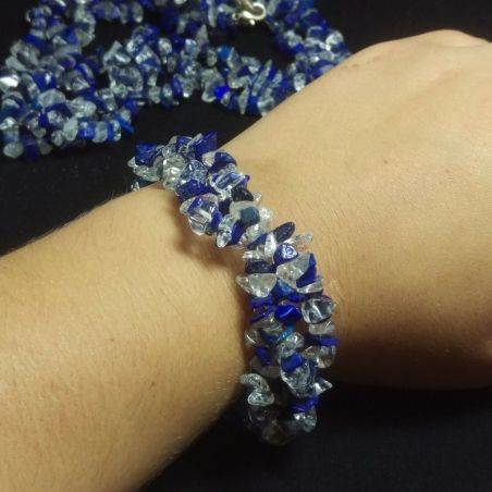 Bracelet + Necklace in LAPIS LAZULI and Clear Quartz Chips 15% OFF-3