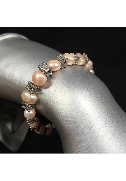 PEARL Bracelet and VINTAGE Silver Bracelet Beads Chakra Stone Minerals A+-1