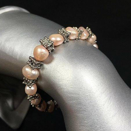 PEARL Bracelet and VINTAGE Silver Bracelet Beads Chakra Stone Minerals A+-1