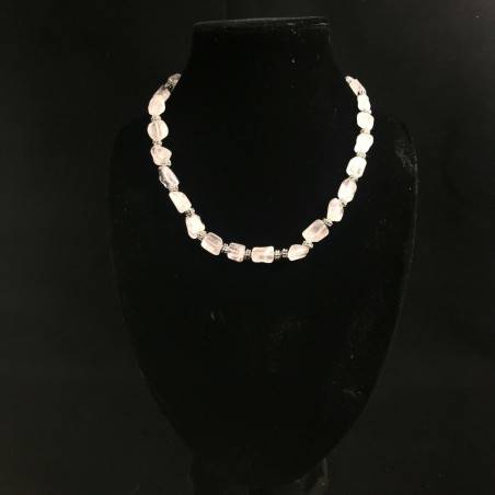 Collana in SCAGLIE di QURZO IALINO e Lega Color ARGENTO INVECCHIATO Regalo A+-5
