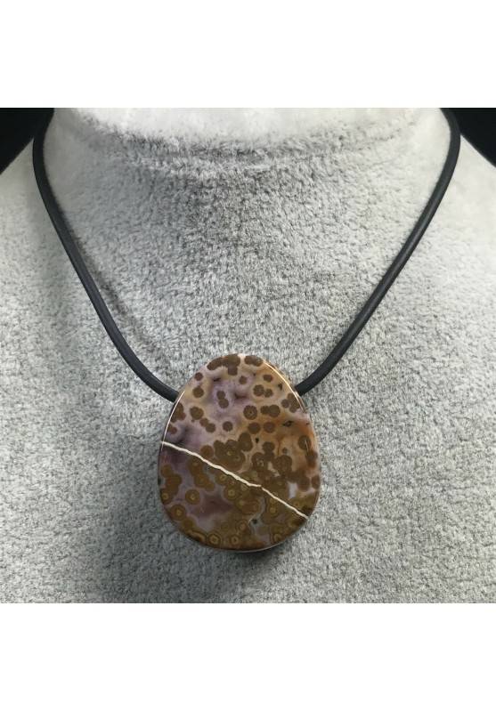 CIONDOLO GEMMA in DIASPRO ORBICOLARE OCEANICO MARRONE-VIOLA Regalo Gioiello A+-1
