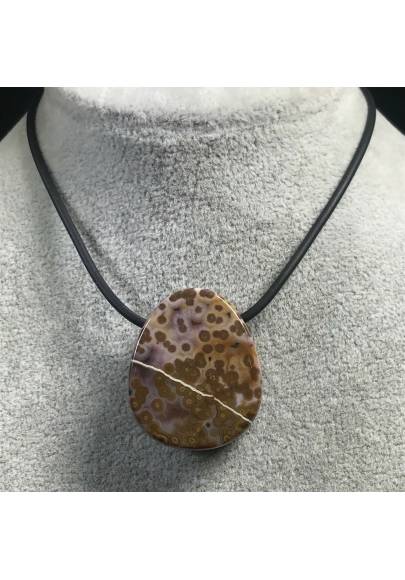 Pendentif GEMME dans JASPE ORBICULAIRE OCÉANIQUE MARRON-Violet Cadeau Bijou A+-1