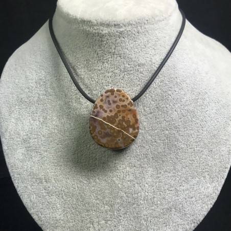 Pendentif GEMME dans JASPE ORBICULAIRE OCÉANIQUE MARRON-Violet Cadeau Bijou A+-3