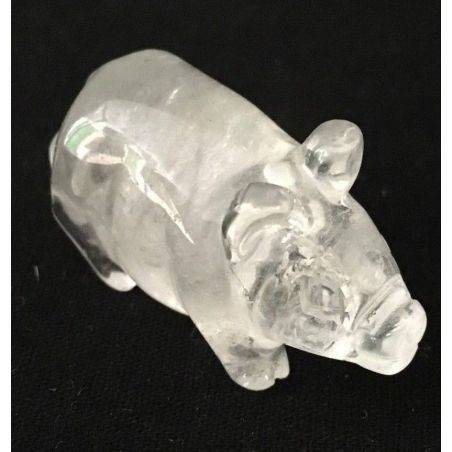 Pig in Hyaline Quartz Rock CRYSTAL Animals in Stone MINERALS Casa A+-2