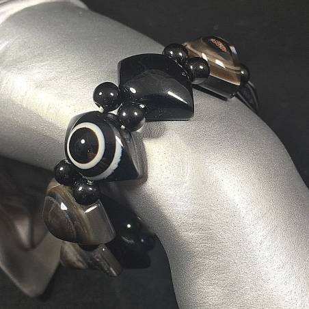 Bracelet in Buddha Eye Polished AGATE Gift Idea Rare Elasticated Crystal Healing A+-2
