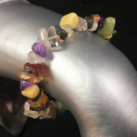 Tumble Chips Bracelet AMETHYST CARNELIAN TOURMALINE CALCITE AVENTURINE Unisex A+-1