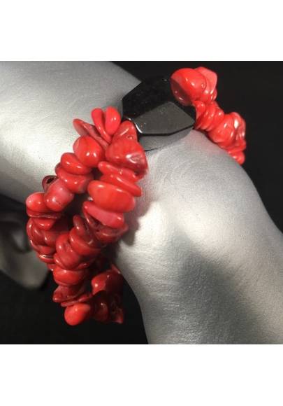 Bracciale Chips CORALLO ROSSO con ONICE NERO Braccialetto Amore Cristalloterapia-1