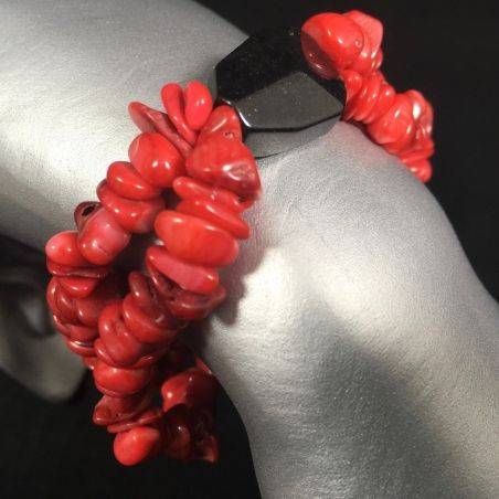 Bracciale Chips CORALLO ROSSO con ONICE NERO Braccialetto Amore Cristalloterapia-1