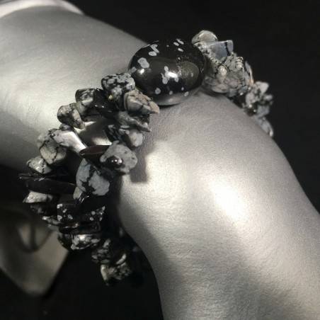 Natural Snow Flakes OBSIDIAN Bracelet Tumbled Chips Crystal Healing - VIRGO TGOLD-1