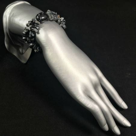 Natural Snow Flakes OBSIDIAN Bracelet Tumbled Chips Crystal Healing - VIRGO TGOLD-2