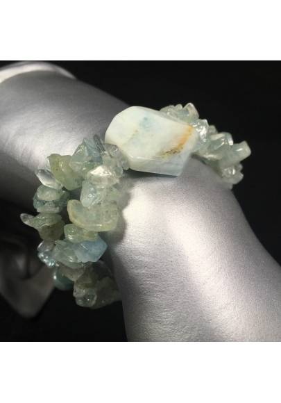 AQUAMARINE Bracelet Tumbled Chips Elasticated Crystal Healing Chakra Reiki A+-1