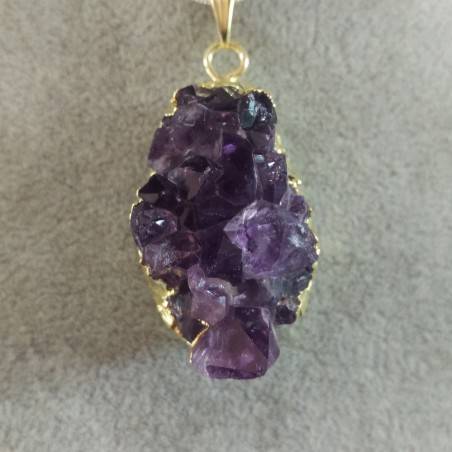 Pendentif GEMME de Améthyste DORÉ DRUSE Grand Collier Cristal thérapie Chakra-1