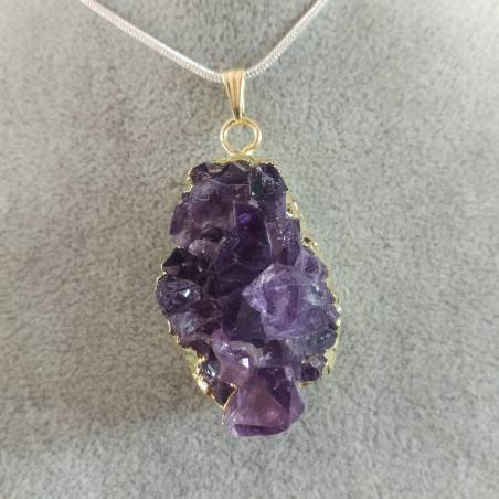 Pendentif GEMME de Améthyste DORÉ DRUSE Grand Collier Cristal thérapie Chakra-2