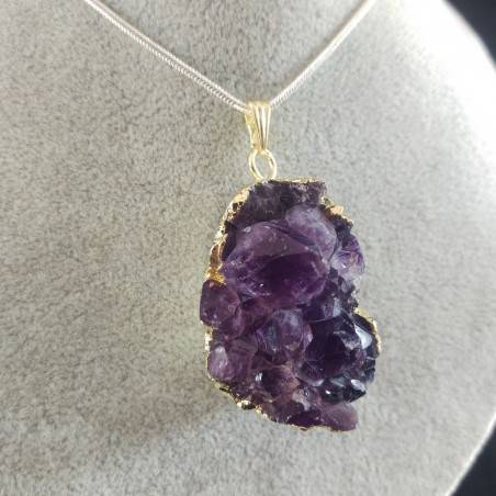 Pendentif GEMME de Améthyste DORÉ DRUSE Grand Collier Cristal thérapie Chakra-3