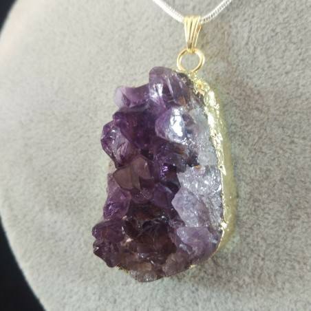 Pendentif GEMME de Améthyste DORÉ DRUSE Grand Collier Cristal thérapie Chakra-4