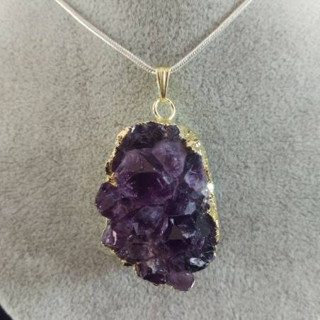 Pendentif GEMME de Améthyste DORÉ DRUSE Grand Collier Cristal thérapie Chakra-6