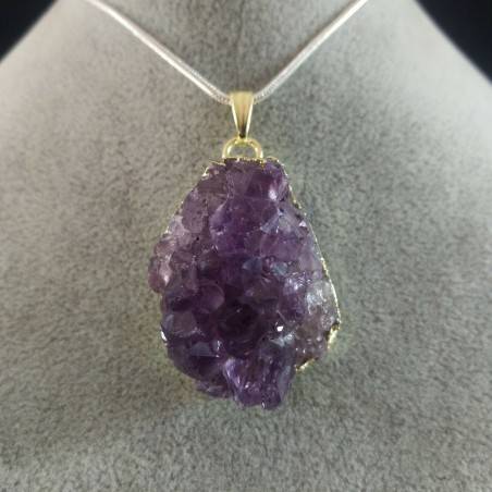 Pendentif GEMME de Améthyste DORÉ DRUSE Grand Collier Cristal thérapie Chakra-7