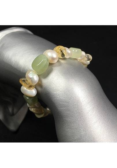 Pulsera en JADE Verde y Cuarzo CITRINO Pulsera con PERLAS Naturales Chakra-1
