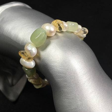 Pulsera en JADE Verde y Cuarzo CITRINO Pulsera con PERLAS Naturales Chakra-1