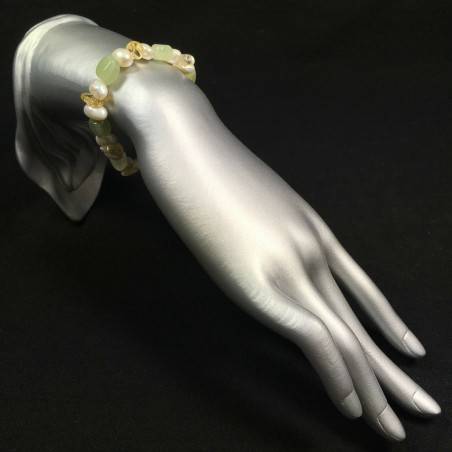 Pulsera en JADE Verde y Cuarzo CITRINO Pulsera con PERLAS Naturales Chakra-2