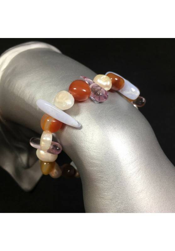 Braccialetto in CALCEDONIO - CORNIOLA e FLUORITE Bracciale con PERLE Naturali A+-1